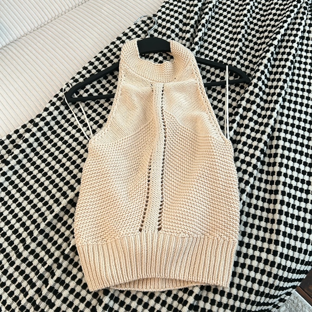 Zara Tan Knitted Halter Top